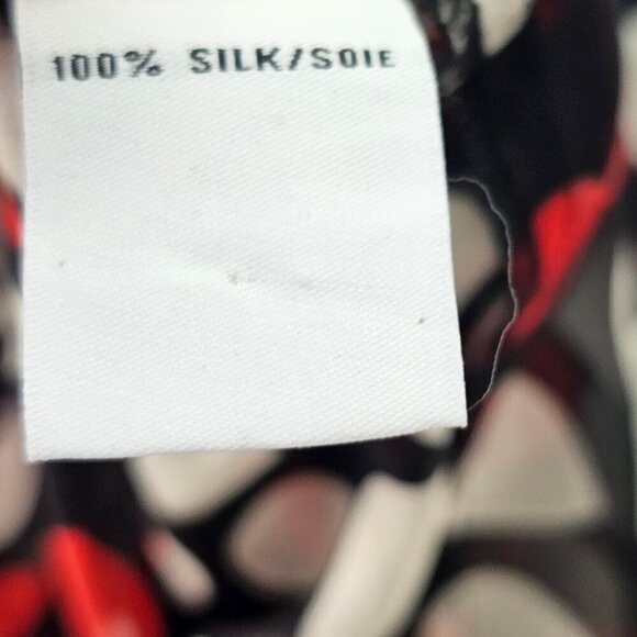 Diane Von Furstenberg 90s Sheer Silk Blouse Women 2 Red White on Black Long Slv - Picture 12 of 13